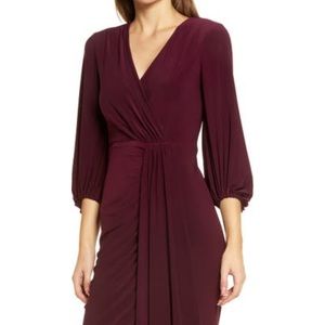 Eliza J Wrap Look Long Sleeve Dress, wine, 12
